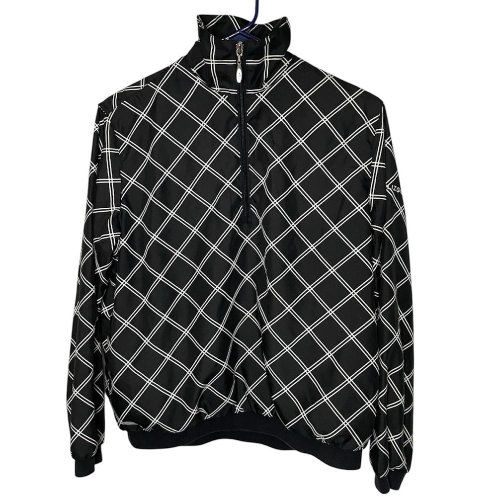 LizGolf Black/White Quarter Zip Pullover Two Pocket,  Golf Jacket-Women’s Small